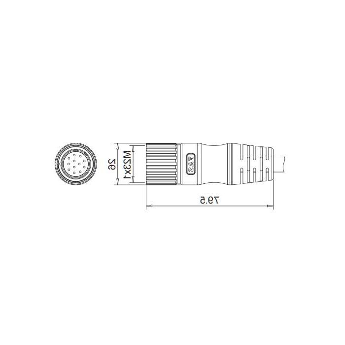 M23 12Pin, straight female, single-end precast PUR flexible cable, black sheath, 68BB01-XXX 